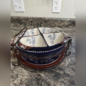 Blue and White Floral Ceramic Serving Set